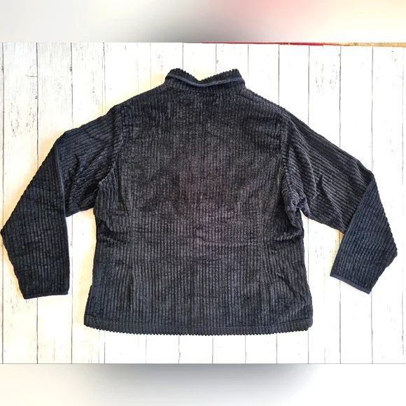 Woolrich Thick Soft Black Ribbed Velour Zip Up Jacket Coat W/ Pockets Size XL - Picture 3 of 7
